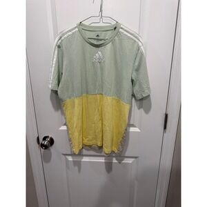 Adidas Mens T-Shirt Colorblock Mint Green Yellow Size M